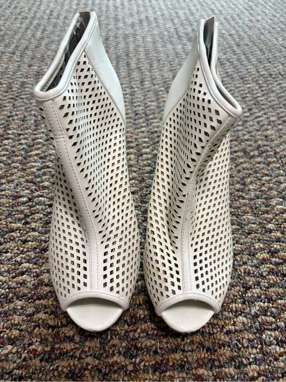 Express White Perforated Peep-Toe Heeled Booties